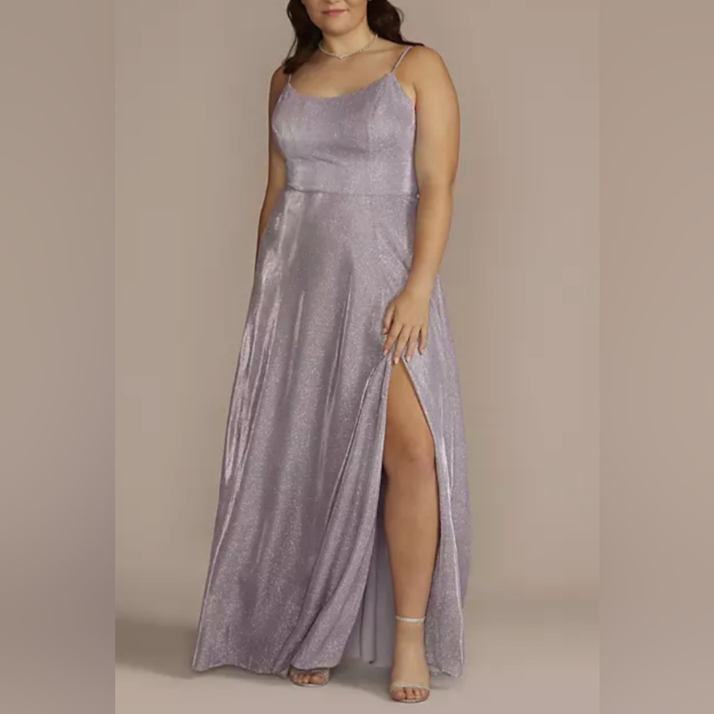 JULES AND CLEO - Glitter Shine Gown with Slit, Lavender